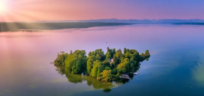 The rose island in the Lake Starnberg, Upper Bavaria, Bavaria, Germany, Europe